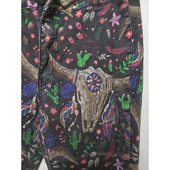 Lucky and Blessed Jeans Wide Leg Flare Size 8 Black Floral Boho Western Rodeo - Picture 4 of 12